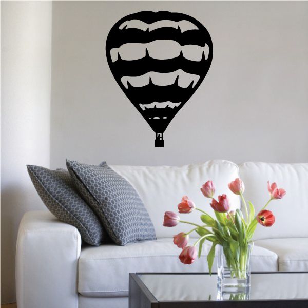 Hot air balloon wall decal, black silhouette with small basket