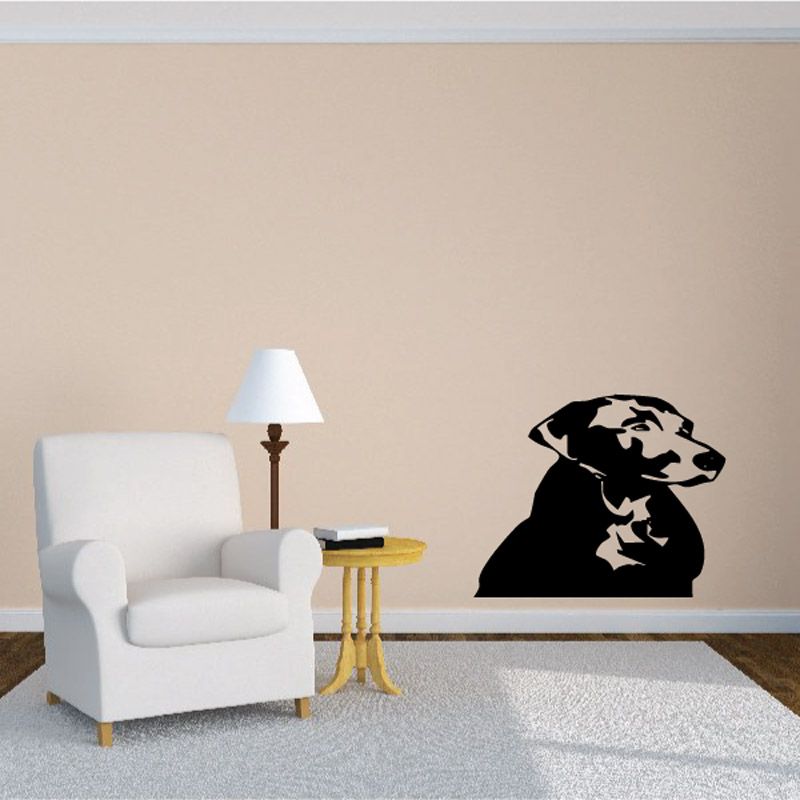 Hunting dog head decal, black and tan graphic silhouette on wall