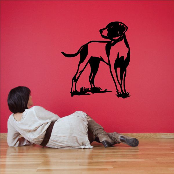 Black hunting dog looking back decal sticker