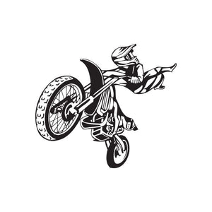 Dirt bike decal with detailed black-and-white off-road motorcycle graphic