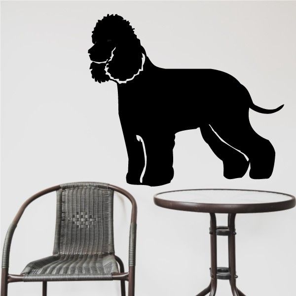 Irish Water Spaniel dog decal, black silhouette standing with tail up
