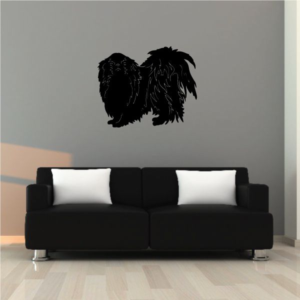 Japanese Chin dog wall decal, black silhouette with detailed shaggy fur
