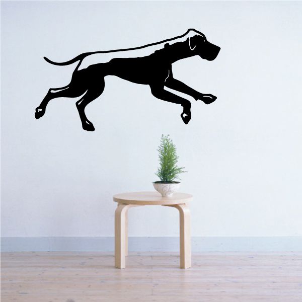 Running Great Dane wall decal, black dog silhouette with detailed outline