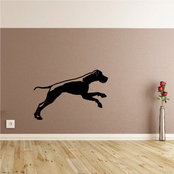 Black jumping Great Dane wall decal with detailed silhouette