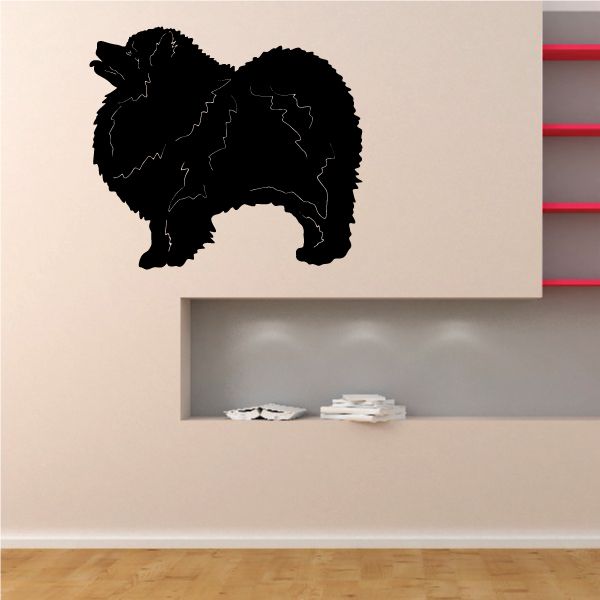Detailed Keeshond decal with black silhouette dog profile