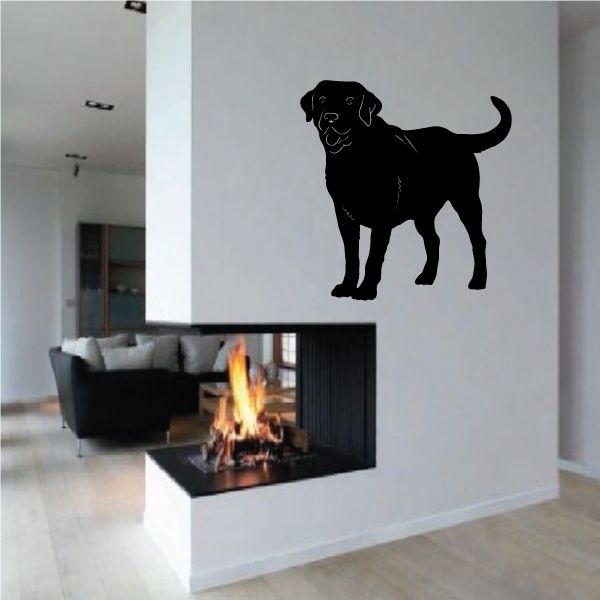 Labrador retriever decal, black standing dog silhouette with facial details and wagging tail