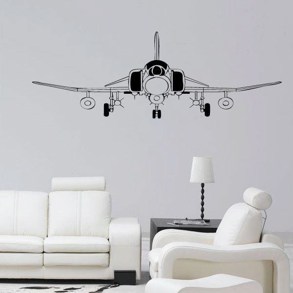 Detailed F-4 Phantom aircraft wall decal with landing gear and nose view