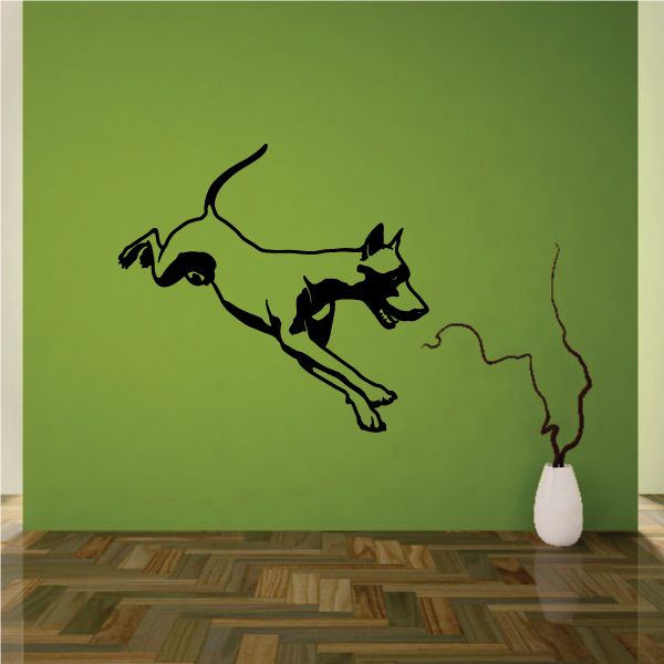 Detailed Doberman Pinscher wall decal, black dog silhouette mid-stride