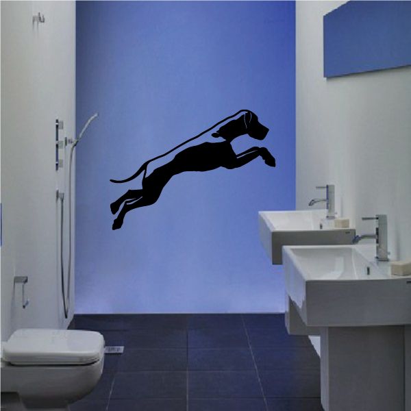 Leaping Great Dane wall decal, black dog silhouette with detailed outline