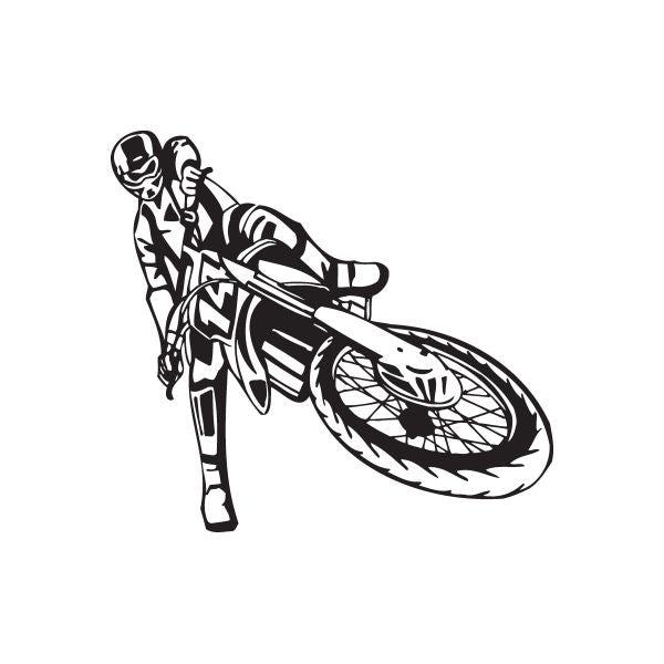 Dirt bike rider leg-down decal with black-and-white motorcycle graphic