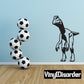 Dinosaur wall decal with black Dilophosaurus figure and four soccer balls