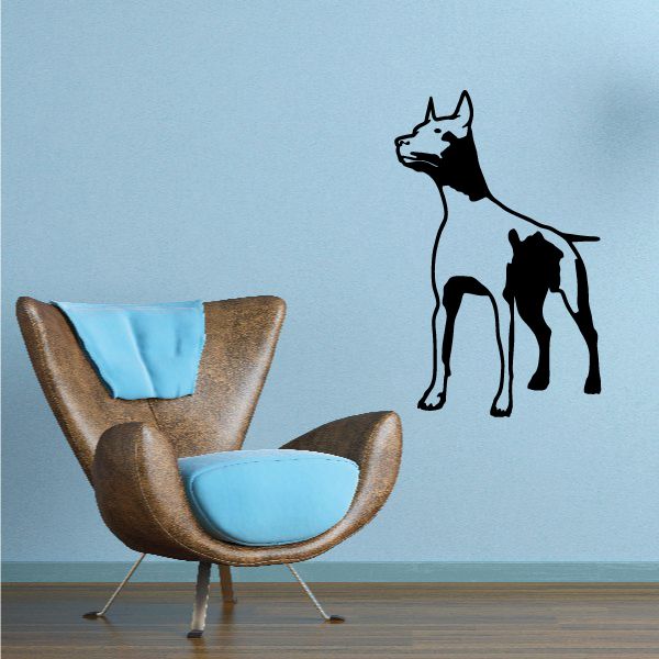Doberman Pinscher silhouette wall decal, black dog standing with raised head.
