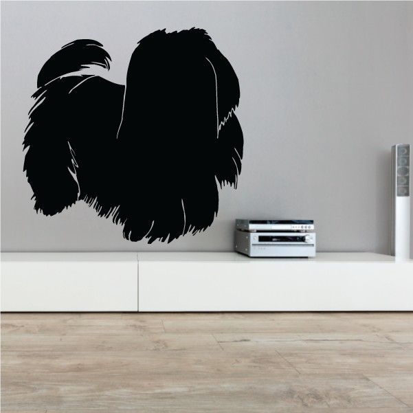 Detailed Maltese dog wall decal, black silhouette with shaggy fur outline