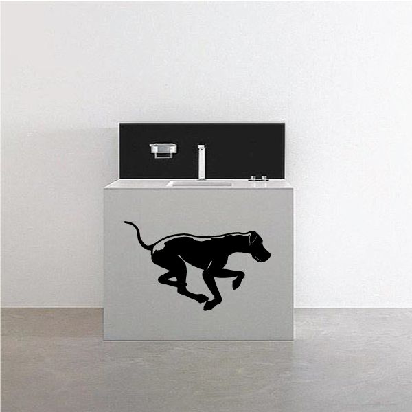 Great Dane running decal, black dog silhouette on light surface