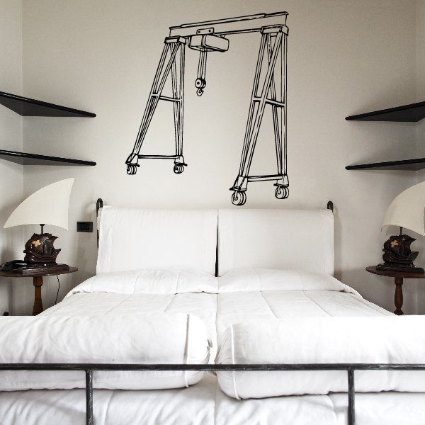 Detailed mobile lift wall decal with wheeled gantry illustration