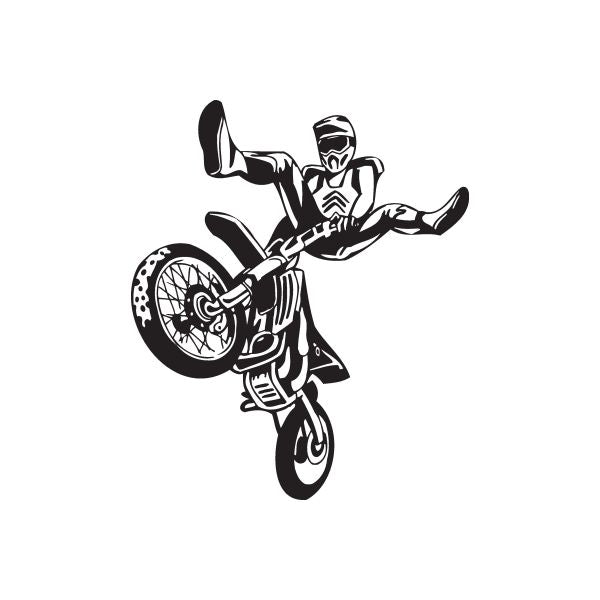 Black and white motocross dirt bike rider decal with detailed helmet and wheels