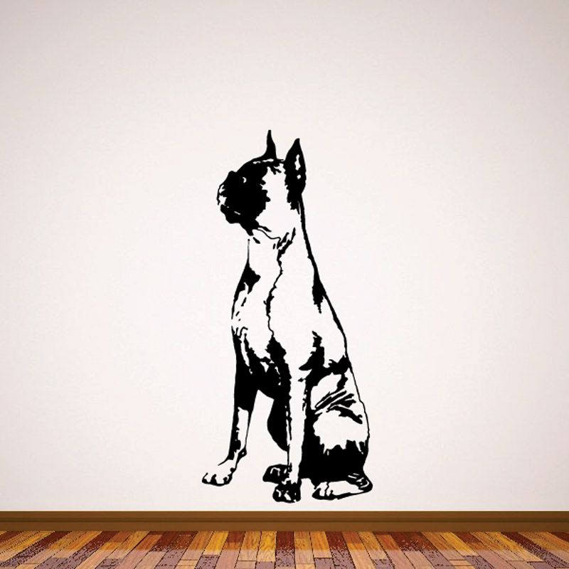 Boxer dog decal with black and white standing dog silhouette