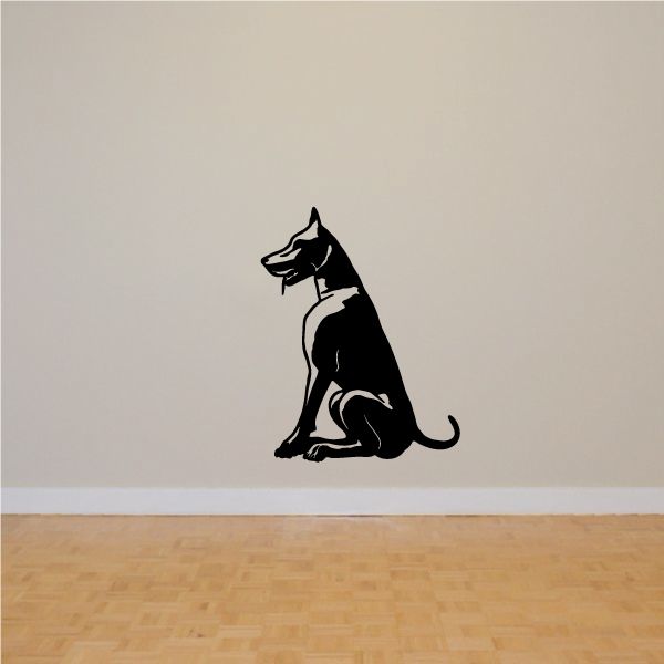 Detailed obedient Doberman Pinscher decal, black dog silhouette