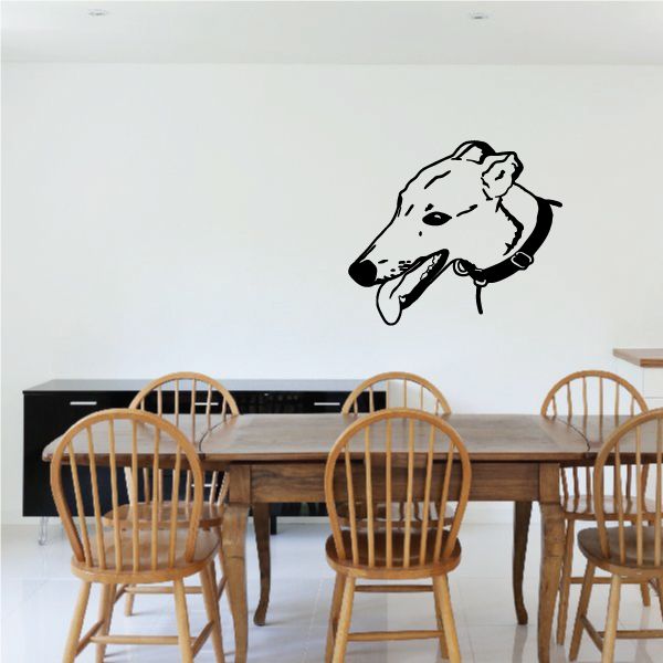 Dog face wall decal with detailed black-and-white illustration