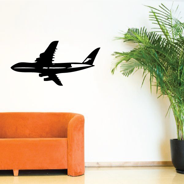 Passenger airliner decal, black side profile plane
