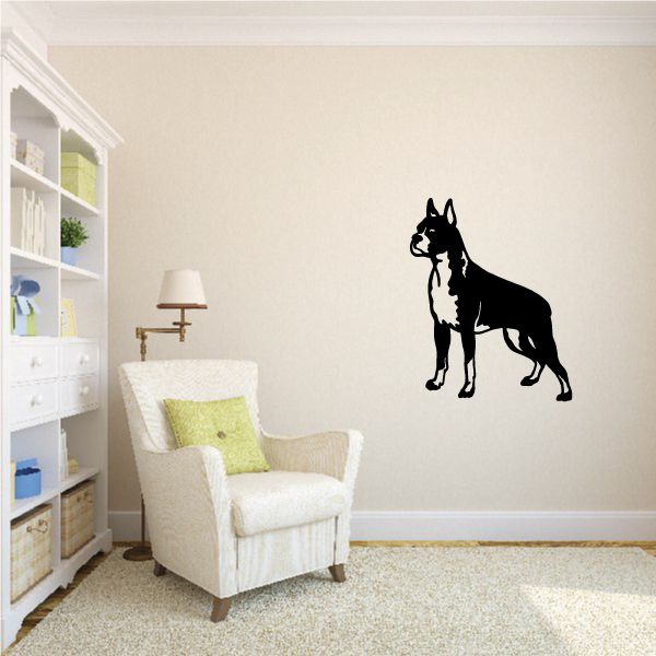 Boxer dog wall decal with black silhouette and patched detail