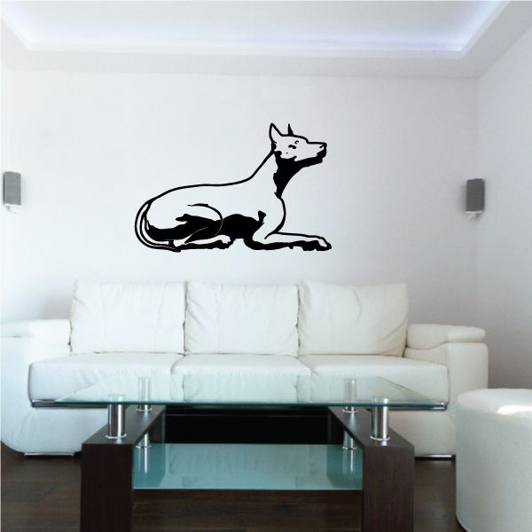 Doberman Pinscher wall decal, black line-art dog silhouette sitting