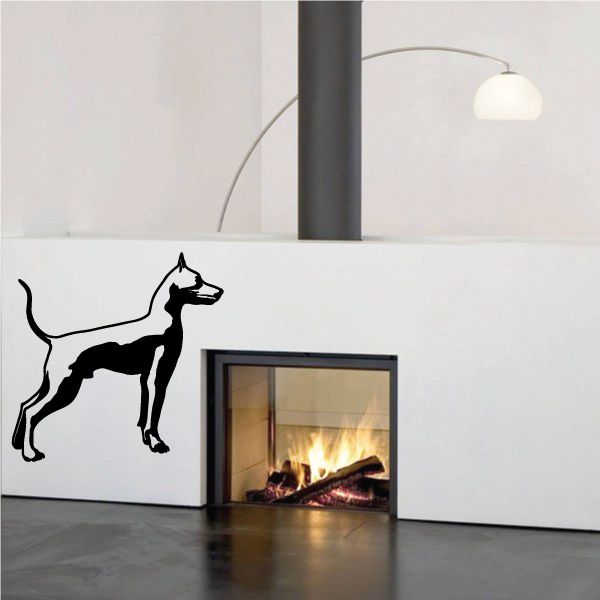 Black standing Doberman Pinscher wall decal with detailed outline