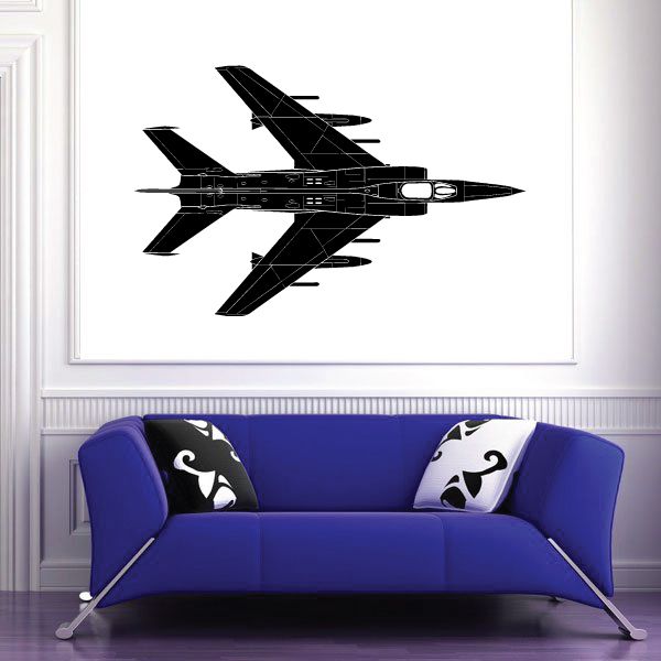 Black jet plane wall decal with geometric panel lines and cockpit window