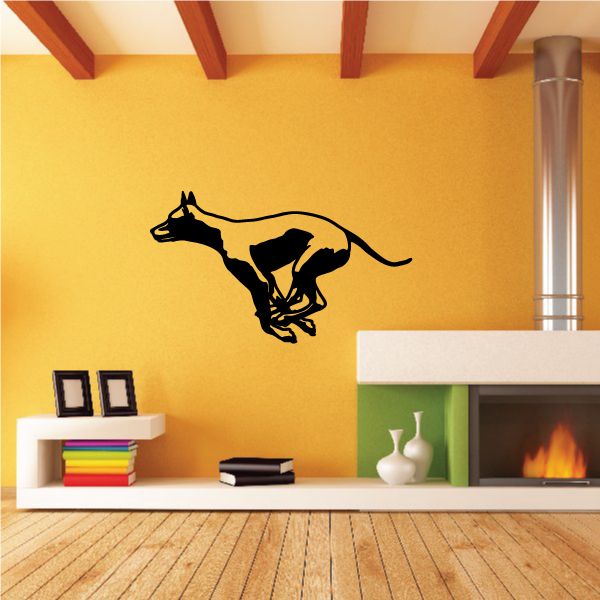 Racing Doberman pinscher decal with black dog silhouette