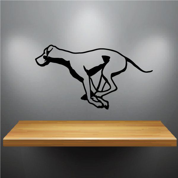 Racing Great Dane decal with black outline of dog running left on a plain surface