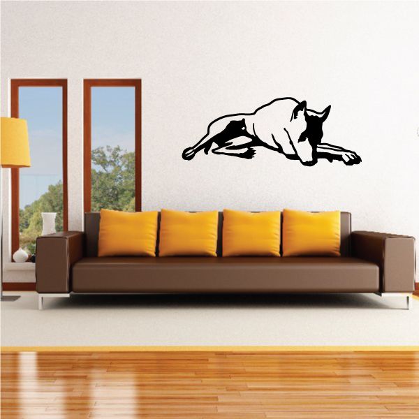 Resting Doberman Pinscher wall decal, black and white dog design