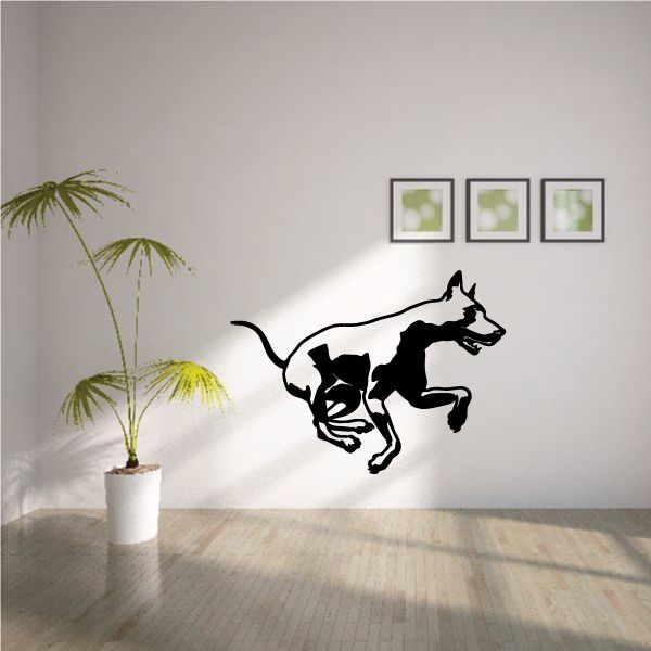Running Doberman Pinscher wall decal in black silhouette