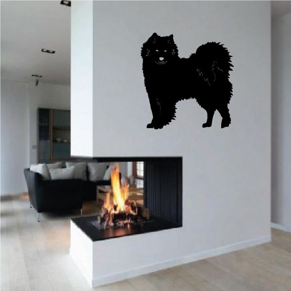 Detailed Samoyed dog decal with black silhouette on a light wall