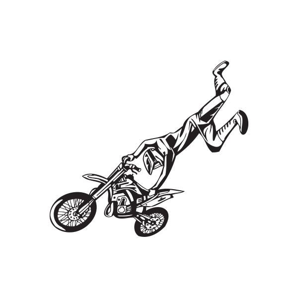 Dirt bike seat grab decal with motocross rider in black and white line art