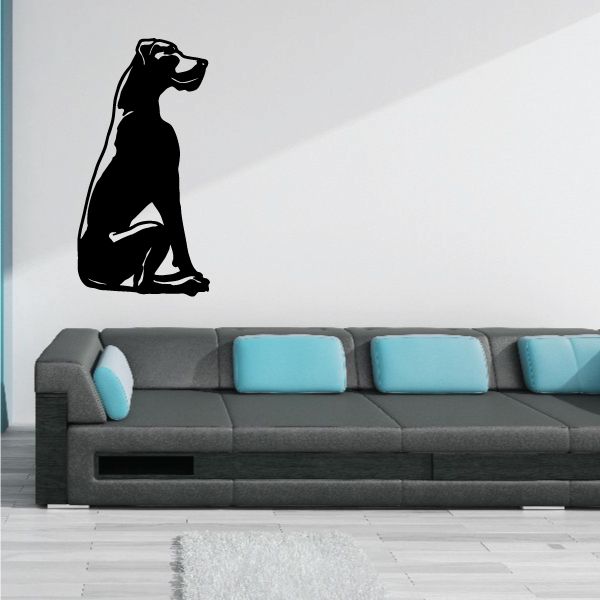 Seated Great Dane wall decal, black silhouette with detailed linework