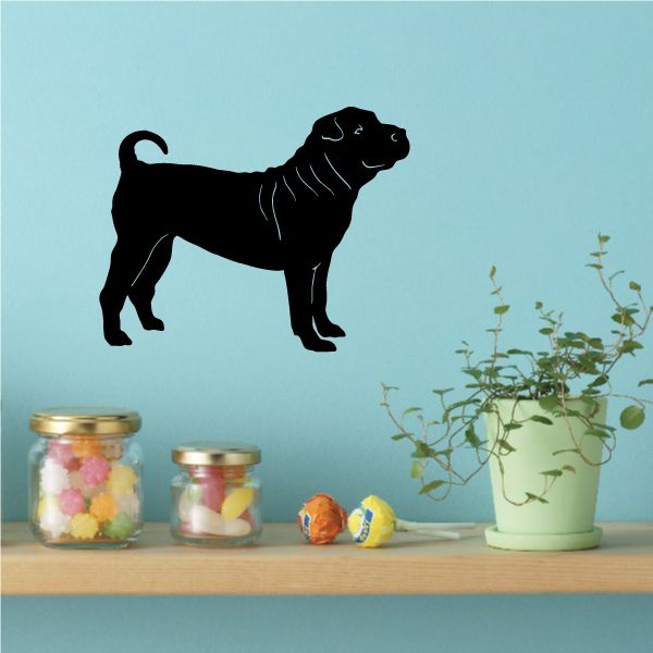 Black Shar Pei dog silhouette decal with wrinkled coat design.