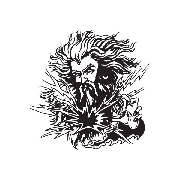 Black wizard lightning decal sticker, detailed line art