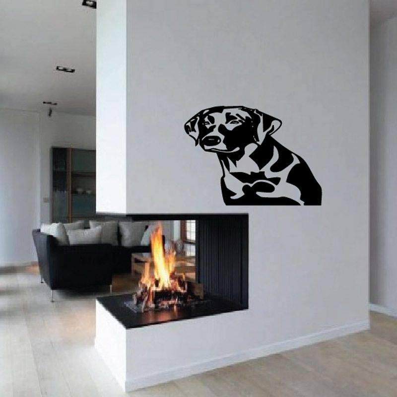 Dog head decal with short-haired pup design in black and white on wall