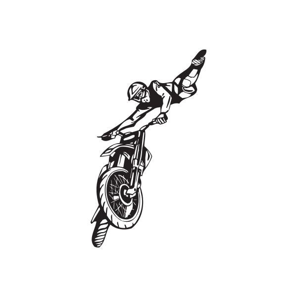 Dirt bike decal sticker showing side-kick rider and bike line art
