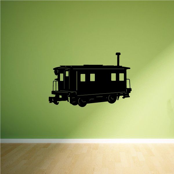 Black caboose train wall decal with windows and small smokestack
