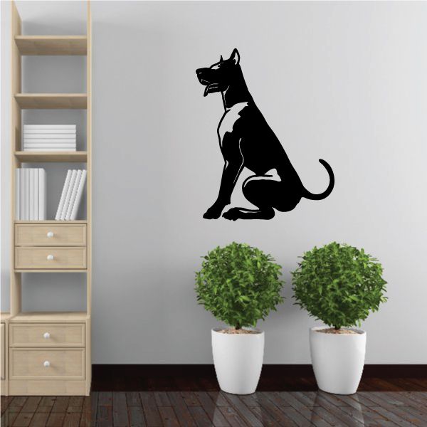 Black sitting Doberman Pinscher wall decal with painted paw detail