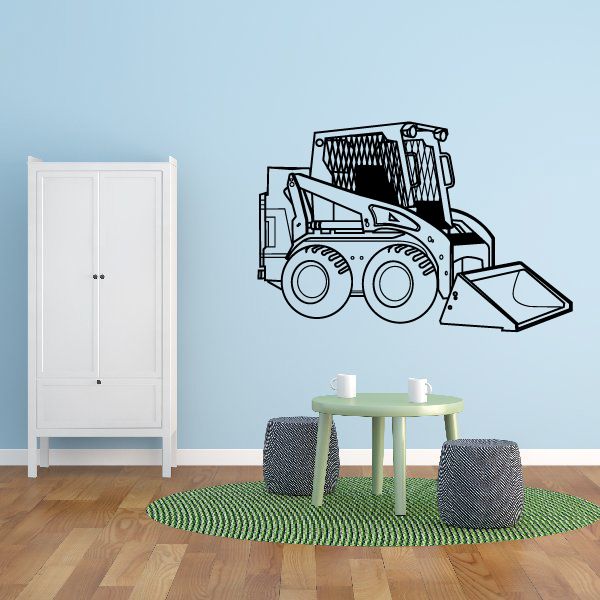 Skid steer loader wall decal with detailed line-art vehicle and bucket.