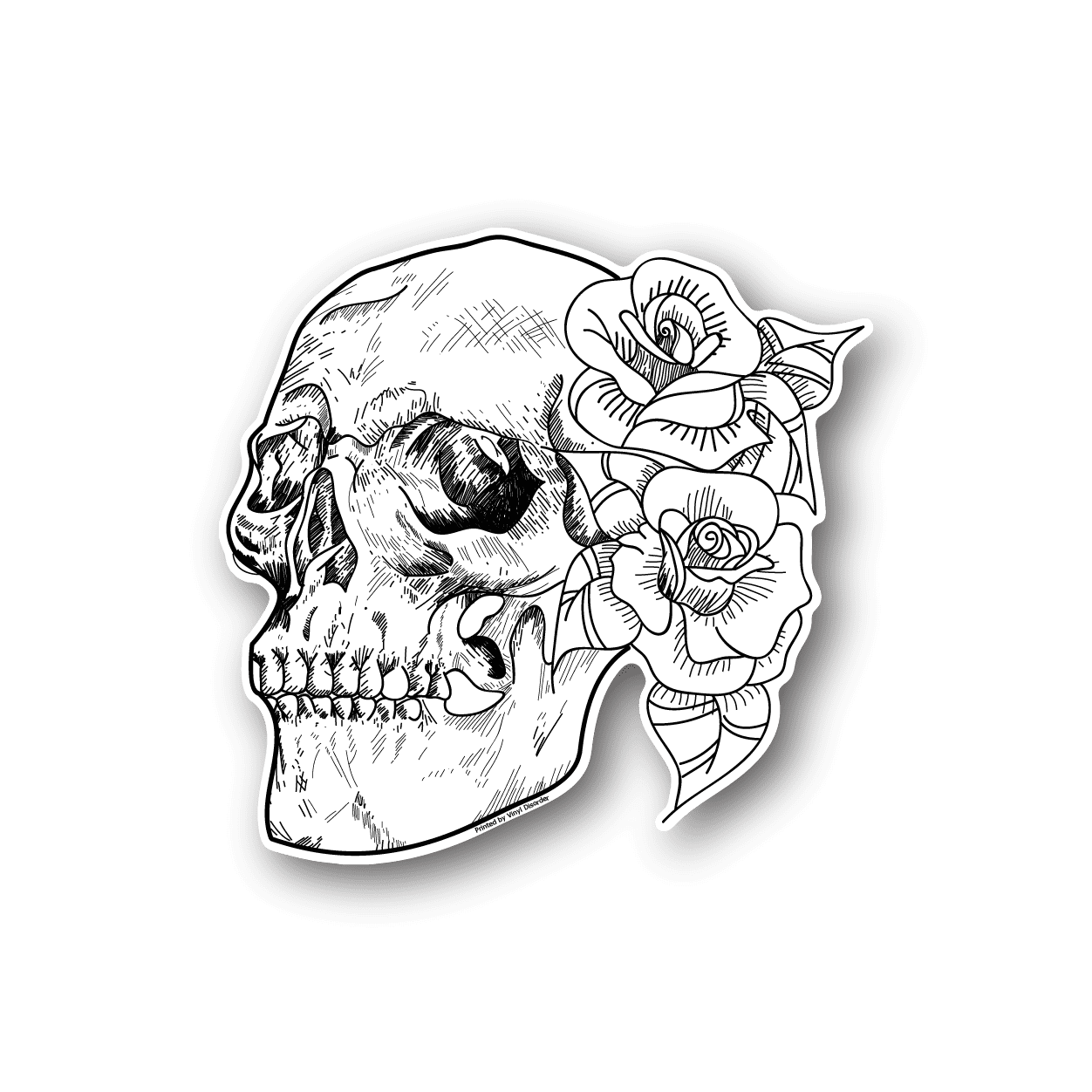 Image of Detailed Skull and Roses Sticker