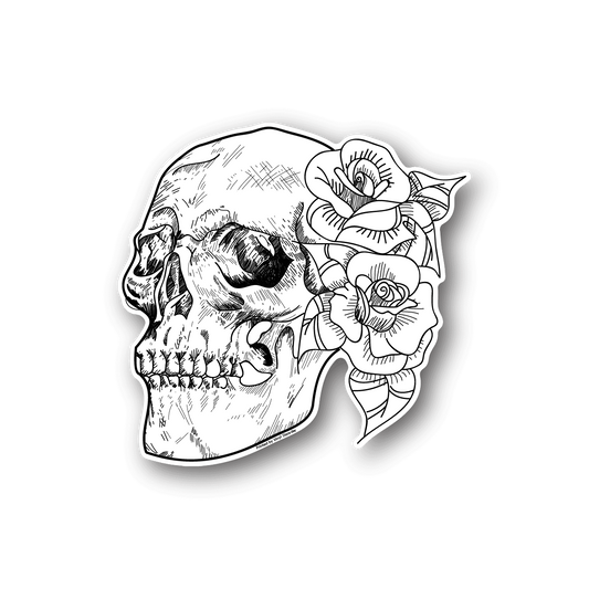 Image of Detailed Skull and Roses Sticker