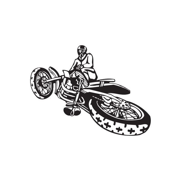 Black dirt bike rider decal with detailed motorcycle and slide-out style