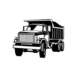 Small dump truck decal with front view, grille details, and open cargo bed