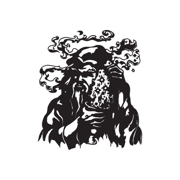 Black wizard portrait decal with ornate smoke and potion bottle graphic