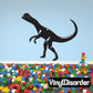 Black Dilophosaurus vinyl decal with open mouth and raised frill, standing