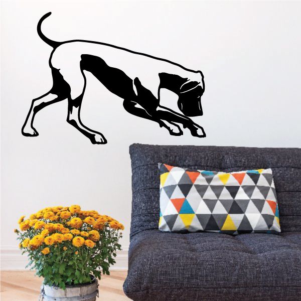 Black and white Great Dane sniffing dog decal with bold outline and shading