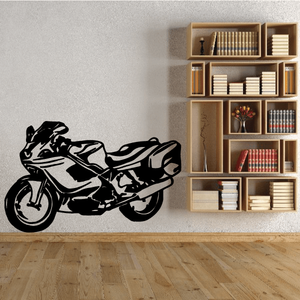 Sport touring bike decal, black motorcycle silhouette with detailed linework